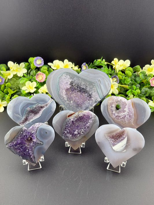Agate w/ Amethyst Geode Hearts