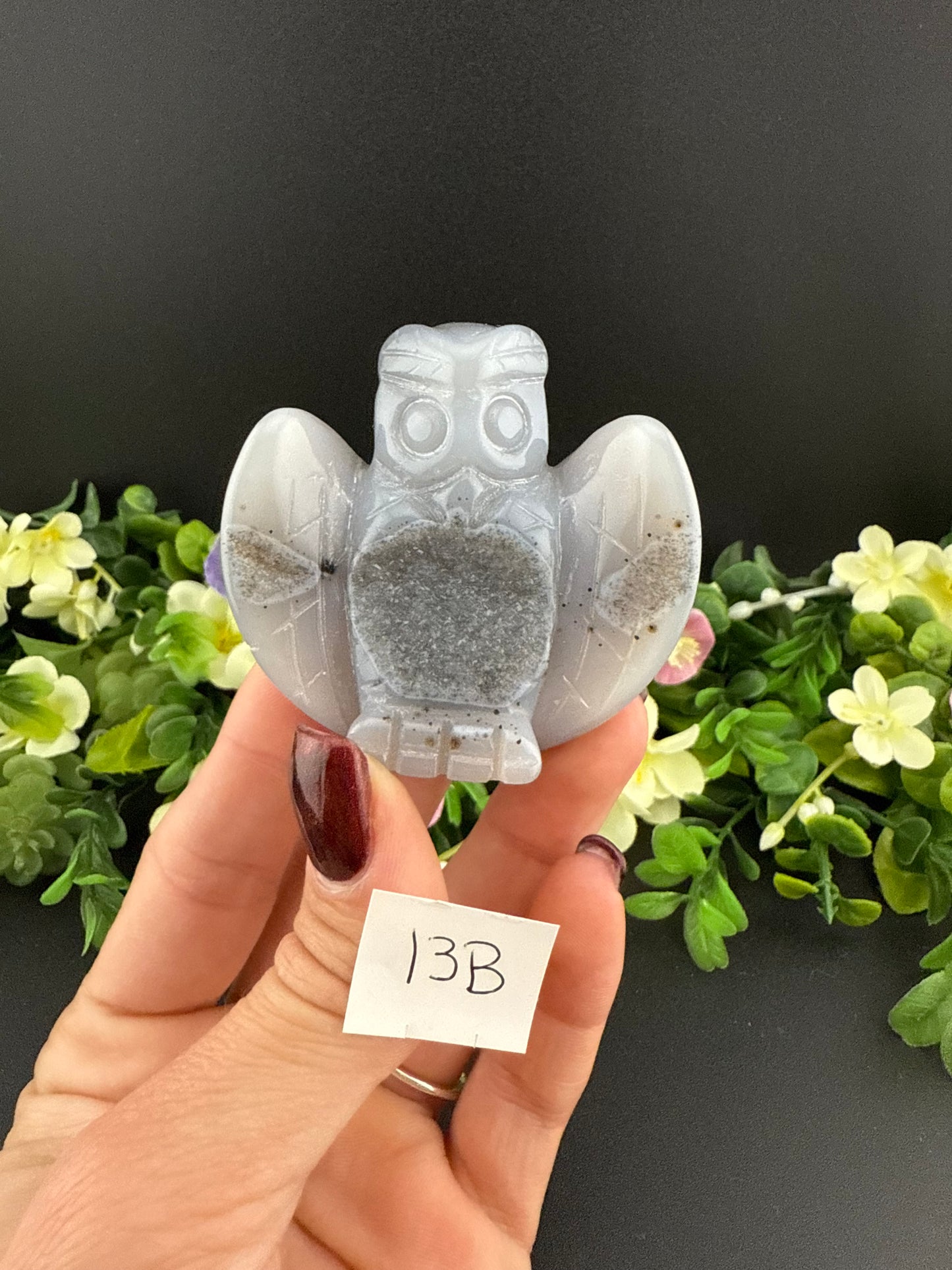 Druzy Agate Owl Carvings