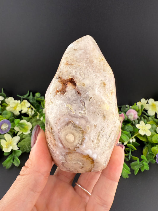 Pink Amethyst w/ Flower Agate Flame