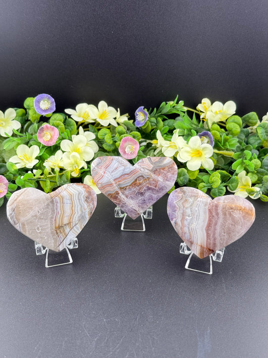 Crazy Lace Agate w/ Amethyst Hearts