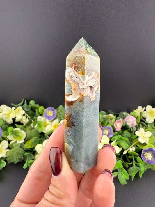 Druzy Red Moss Agate Tower