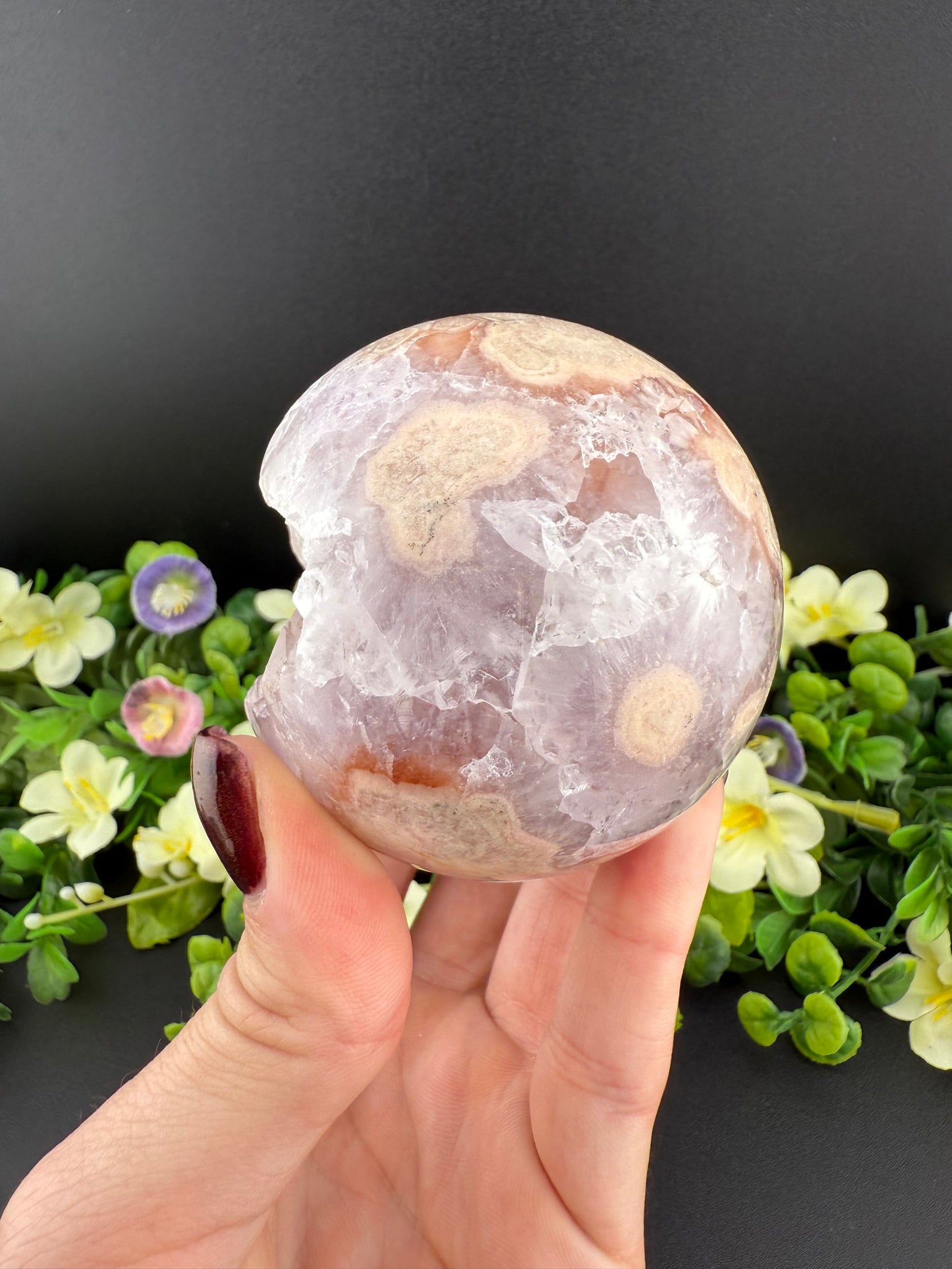 Pink Amethyst w/ Flower Agate Geode Sphere