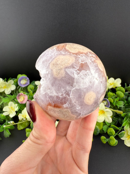 Pink Amethyst w/ Flower Agate Geode Sphere